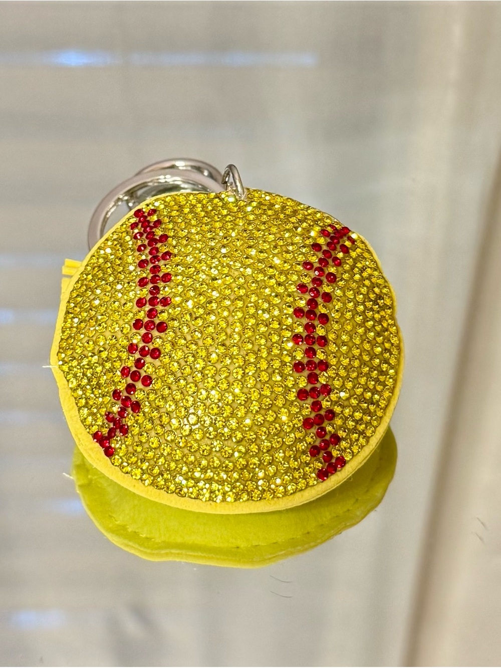 New Yellow Crystal Softball Keychain